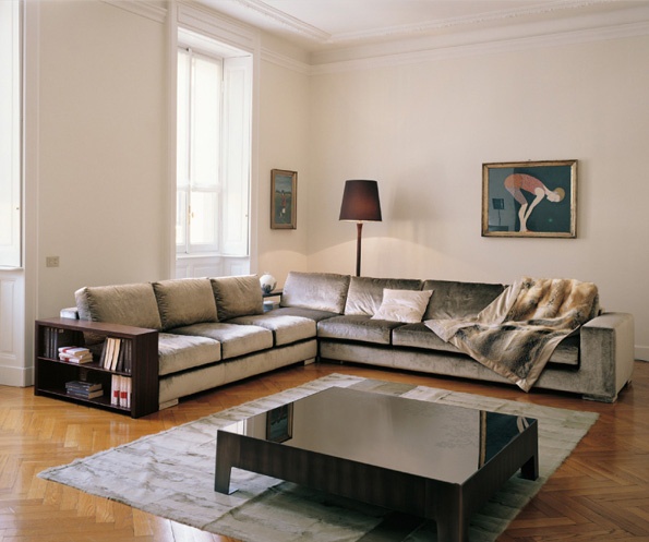 Modular corner sofa upholstered in leather Max, Longhi