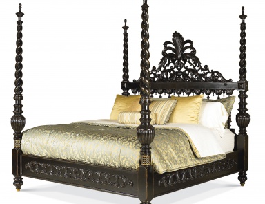 The wide bed with carved headboard, Maitland-Smith