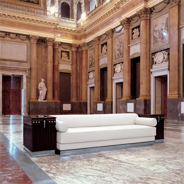Sofa with shelves upholstered in leather Josephine, Mascheroni