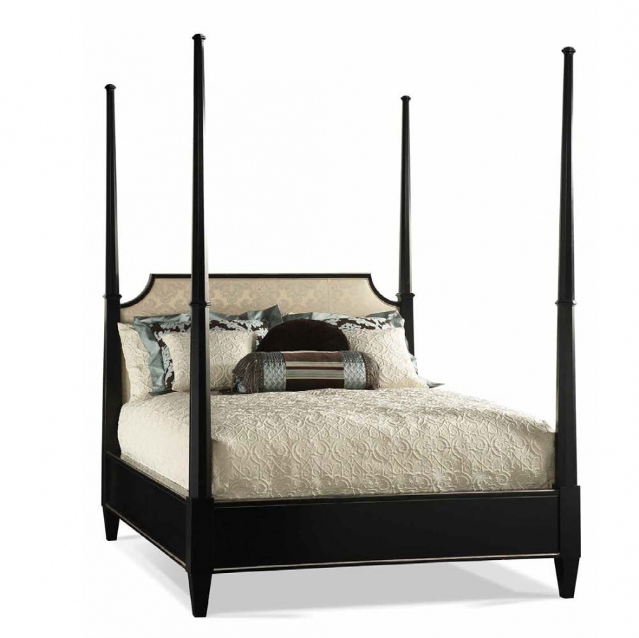 Double bed King Upholstered Poster Bed, Hickory White