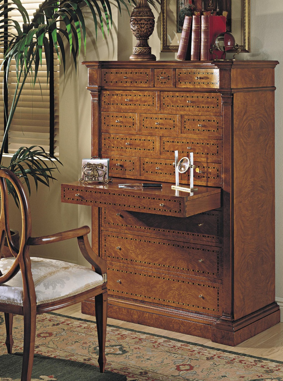 High chest of drawers made from natural wood, Francesco Molon