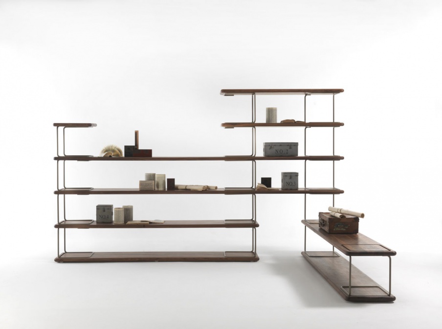 Rack with wooden shelves Tubular, Riva 1920