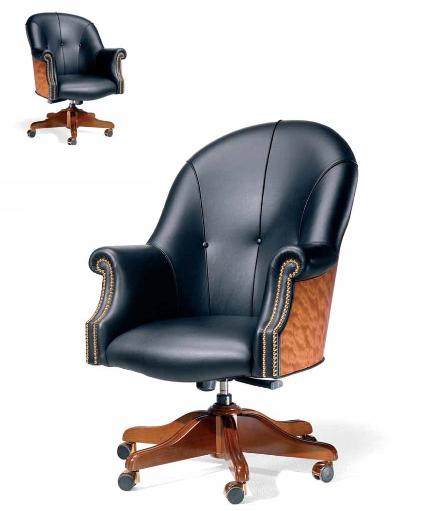 Office chair made of solid wood with padding from genuine leather
