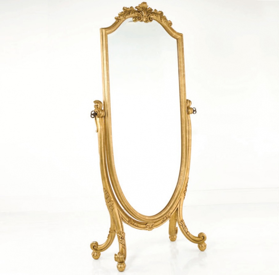 Floor mirror in a wooden frame with hand-carved Chelini