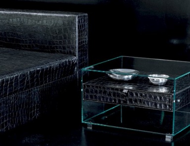 Bedside table with leather coated glass Luxury Rivolta