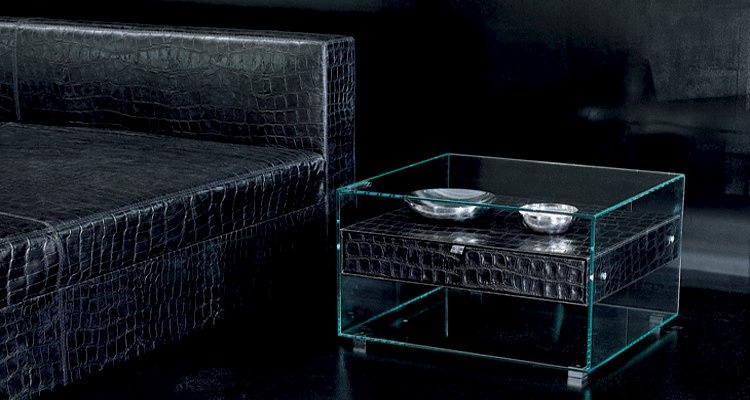 Bedside table with leather coated glass Luxury Rivolta