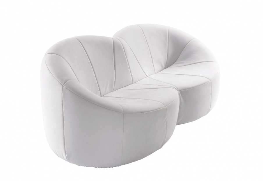 Two seater sofa in PUMPKIN leather upholstery, Ligne Roset