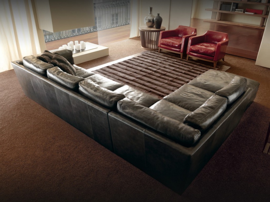 The sectional sofa in the upholstery leather Alison, Ulivi