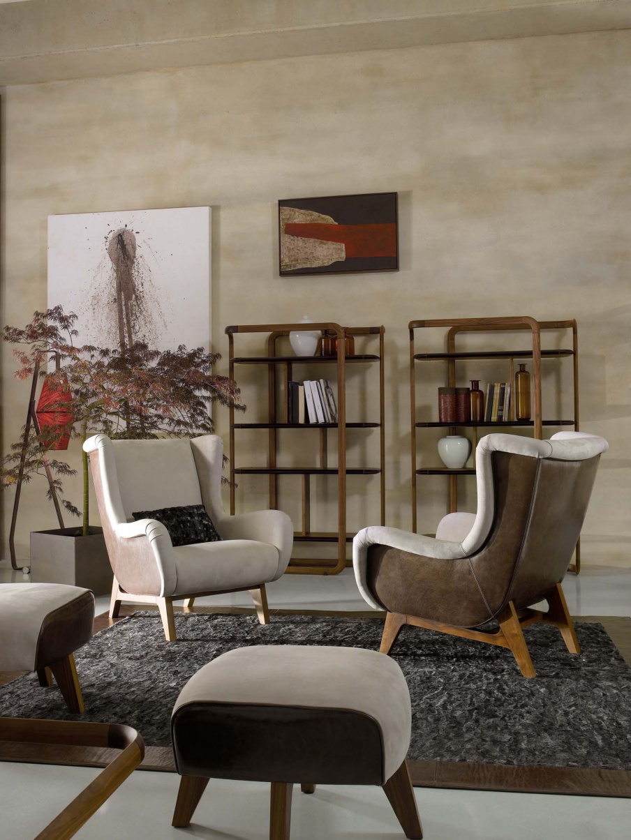 Chair in upholstery leather and suede Brigitte, Ulivi