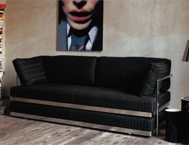 Sofa bed on a frame of chrome-plated steel Twin Mussi