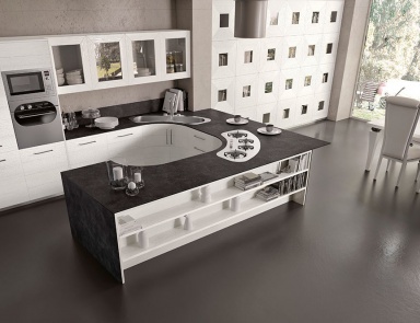 Set for the kitchen in white Theatre, MOD'...ART