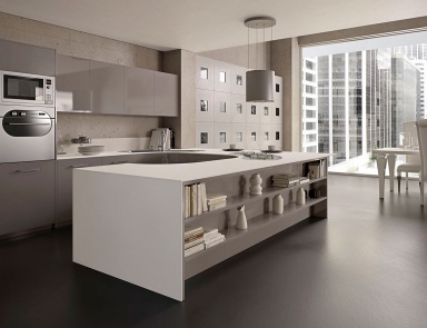 Set for the kitchen in the color mocha Theatre, MOD'...ART