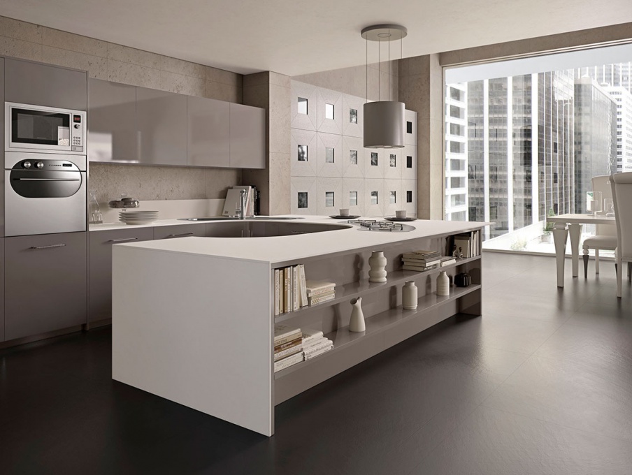 Set for the kitchen in the color mocha Theatre, MOD'...ART