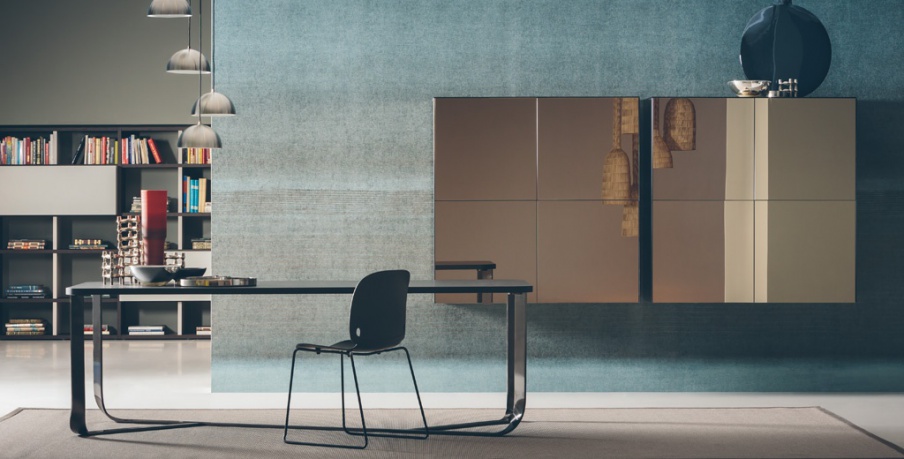 The table on steel base with wooden top Confluence, Pianca 