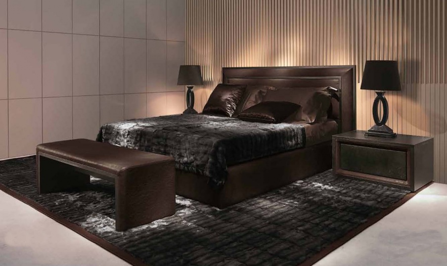 Double bed in leather upholstery, ORACLOW - Smania