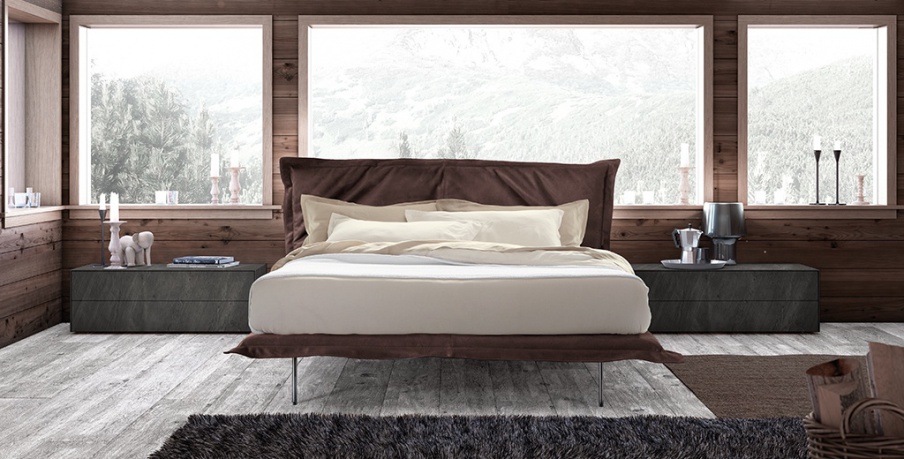 Bed with high headboard high feet Aladino Pianca