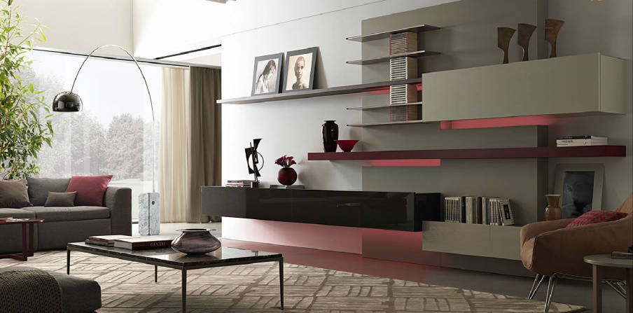 Bookcase wall with shelves of aluminum Tao10, MisuraEmme