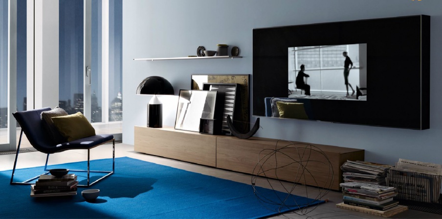 The rack is made of wood, glass and aluminum Tao10, MisuraEmme