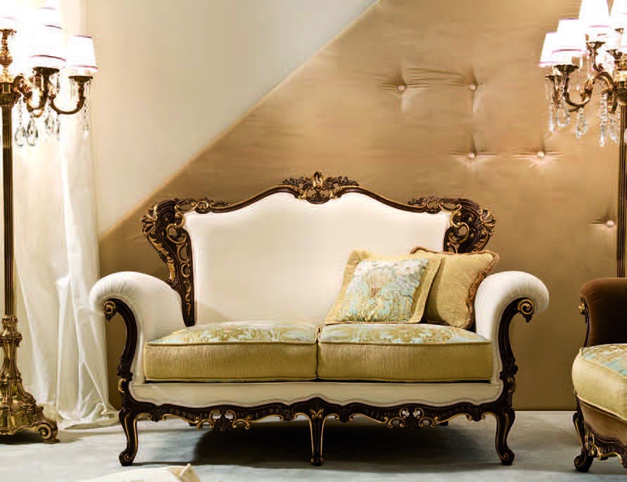 Two-seater sofa with carved back, Fratelli Radice