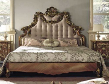 Double bed with tall carved headboard, Bianchini