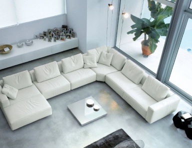 Modular sofa with leather upholstery, Time - Rivolta