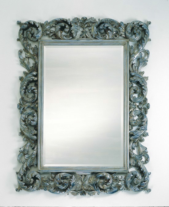 Mirror in frame finished in silver, Spini