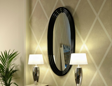 Mirror finish shiny black lacquer Art Deco Milano, Сasali (oval mirror)