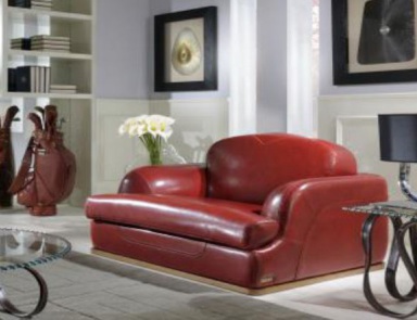 Two-seater sofa in red upholstery leather Church, Poles Salotti