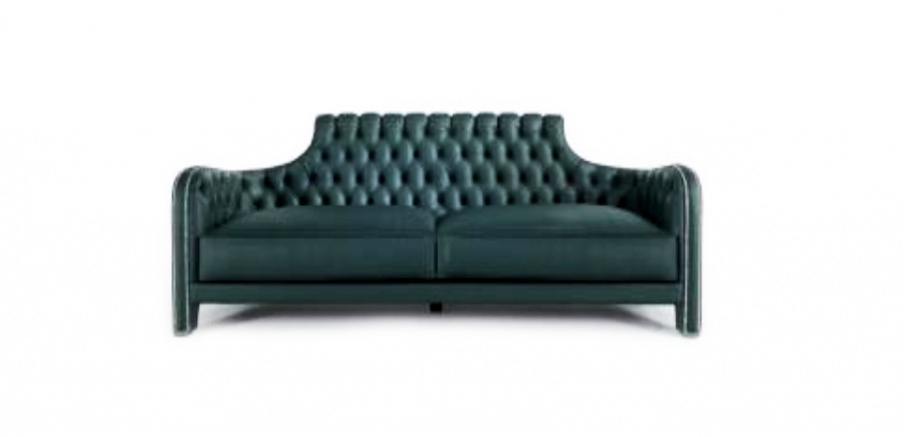Sofa in leather upholstery with stitch-Capito Richmond, Poles Salotti 