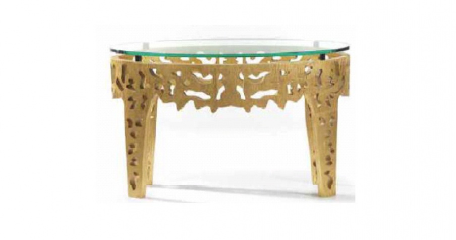 Dining table round with gold-plated carving Arnaldo, Zanaboni