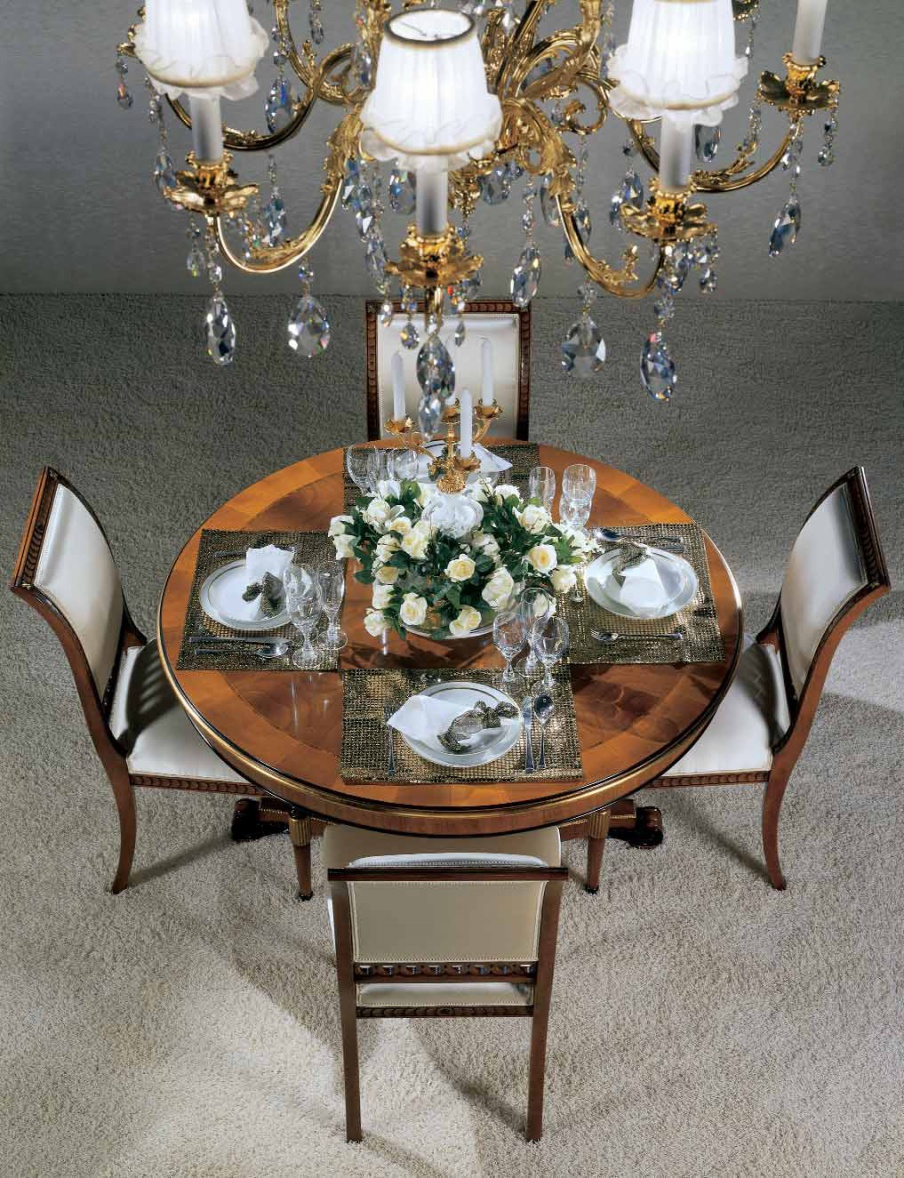 Dining table with round top in figured base T63/S, Zanaboni