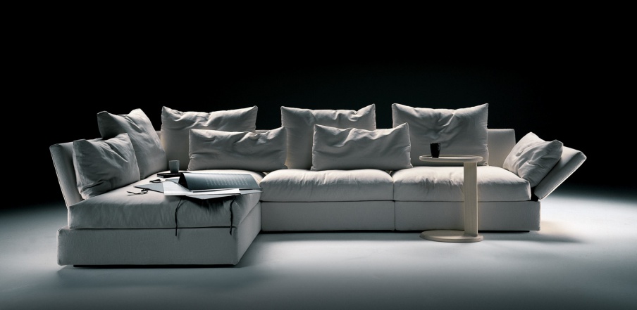 Modular sofa with metal frame upholstered in leather or fabric Sunny, Flexform