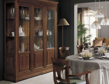 Three-door sideboard made of solid wood and glass Athene, Serenissima