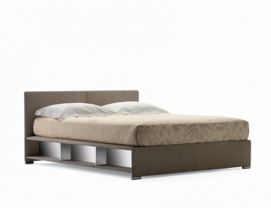 Bed frame made of oak upholstered in leather or fabric Salina, Flou