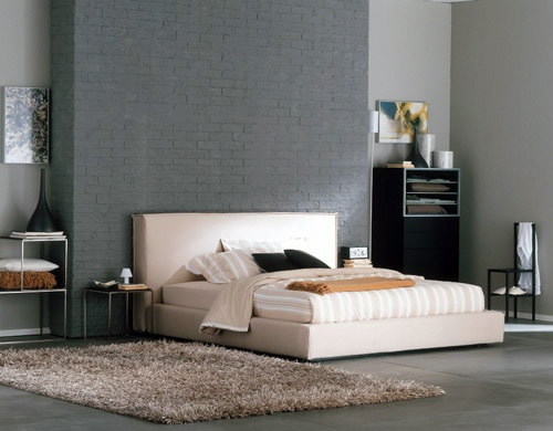 Bed with upholstered high headboard upholstered in cloth All Day, Flou