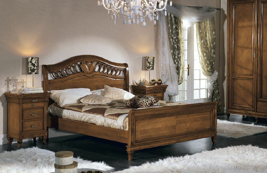 Double bed with carved headboard Armonie, Arve Style