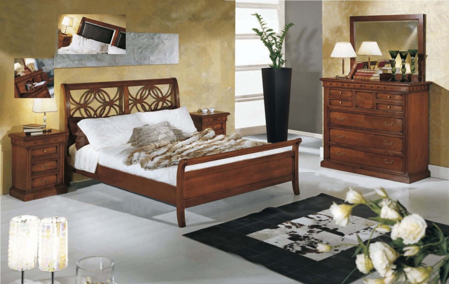 Set for bedroom in veneer finish and leather Casanova, Arve Style
