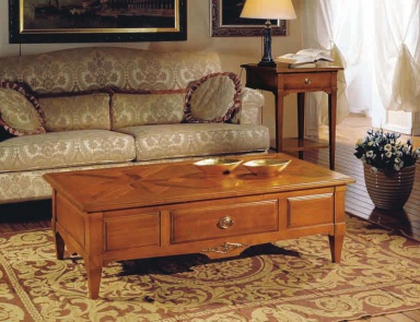 A coffee table on low legs with inlaid Ciliegio, Arve Style