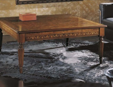 Coffee table on carved legs inlaid Intarsio, Arve Style