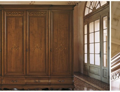 Wardrobe 4 door with carving and inlay Fenice, Arve Style