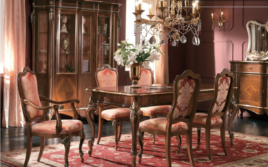 Set for dining room decoration in walnut Luigi XXI, Arve Style