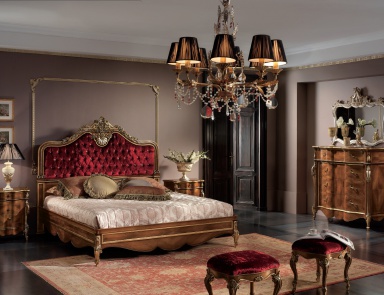 Set for bedroom decoration in walnut and textile Luigi XXI, Arve Style