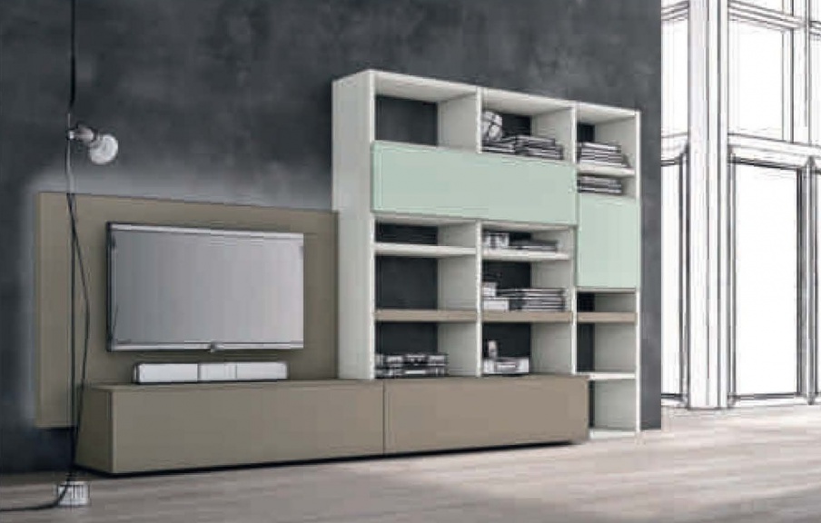 Modular system c wooden panel for TV Seta, Maronese