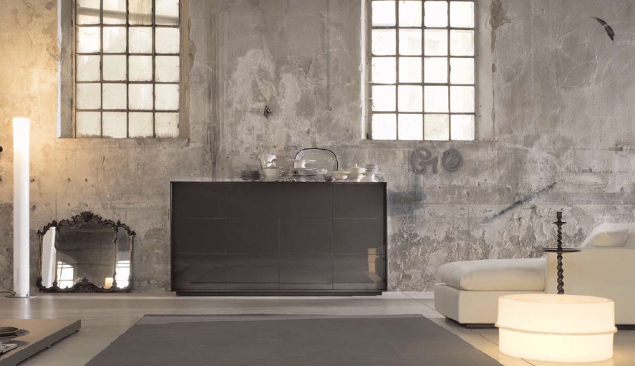 High dresser-chest of drawers with hinged doors without handles, Thesis - features tisettanta furnishings