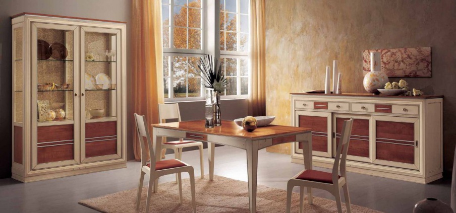 Set for dining room decoration in walnut and ivory lacquer Sogni, Arve Style