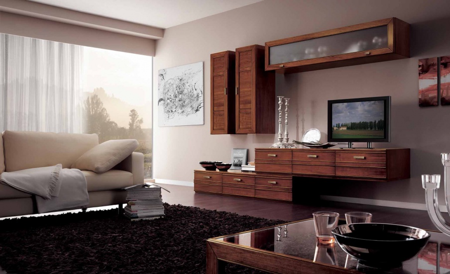 Modular system in walnut veneer and glass Sogni, Arve Style