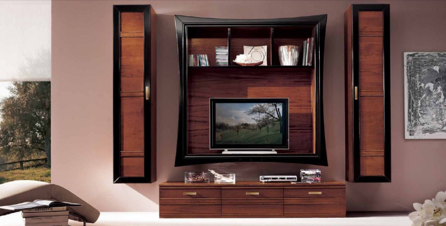 Modular system in the finishes of black lacquer and walnut moka Sogni, Arve Style