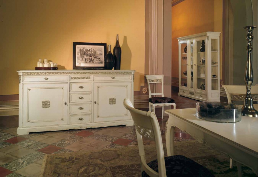 The buffet on the massive base with drawers in the center Villa, Arve Style