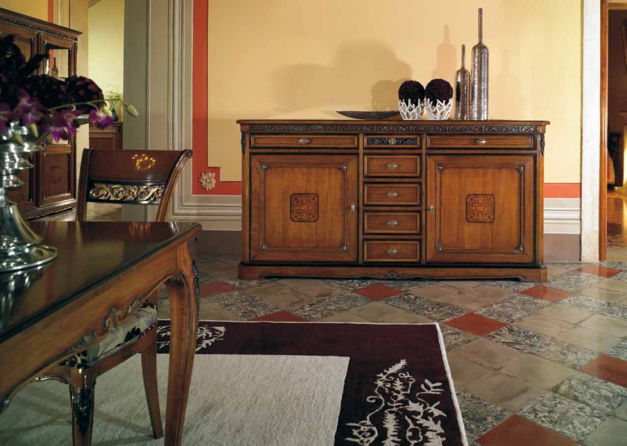 The buffet on the massive base with drawers in the center Villa, Arve Style