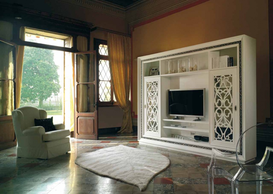 Rack TV white with carved doors and niches Villa, Arve Style